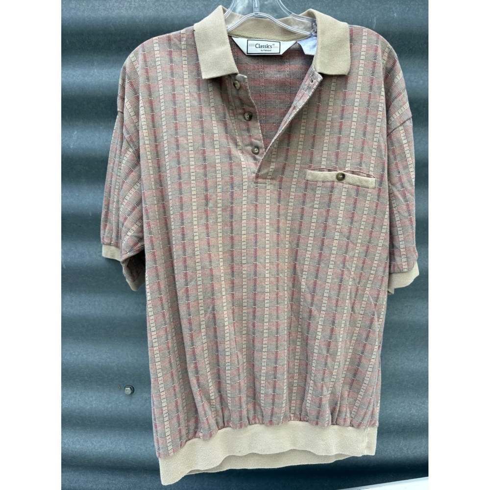 Classics by Palmland Mens Large Polo Shirt Short Sleeve Banded Bottom Tan Red